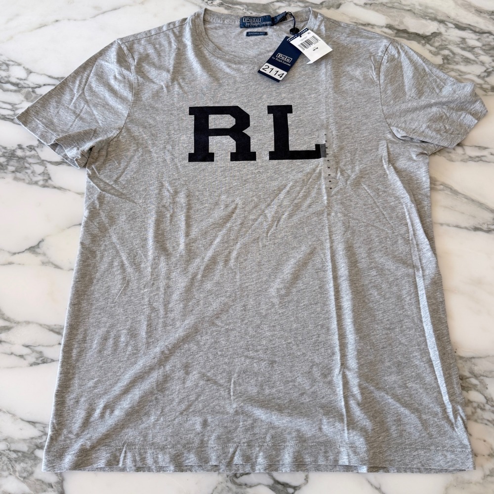 Polo Ralph Lauren Mens Custom Slim Fit RL Graphic T-Shirt Grey Heather Medium